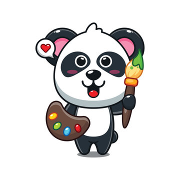 cute panda painter cartoon vector illustration.