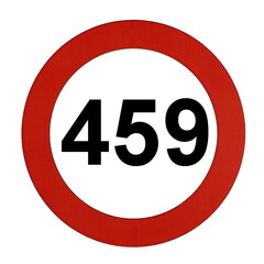 Illustration des Straßenverkehrszeichens "Maximale Geschwindigkeit 459 Kilometer pro Stunde"