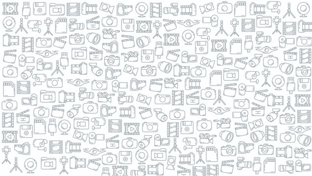 camera and media doodles doodle background. camera line icon background.