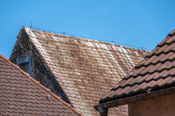 Rote Ziegeld&auml;cher mit Storchennestern