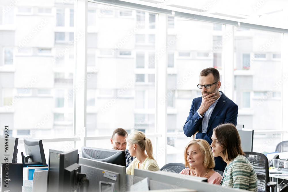 Poster business people working at computer in office