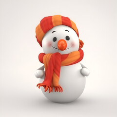 Snowman in a striped scarf and hat is a cute cartoon character on a white background.