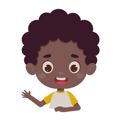 Cute cartoon little boy waving his hand. Little schoolboy character. Template for children design. Vector illustration
