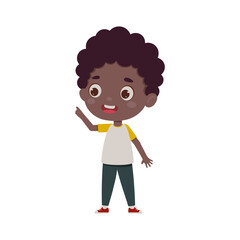 Cute little kid boy with great idea. Template for children design. Cartoon schoolboy character show facial expression. Vector illustration