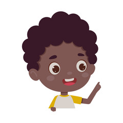 Cute little kid boy with great idea. Template for children design. Cartoon schoolboy character show facial expression. Vector illustration