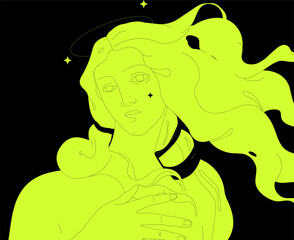 Birth of Venus close up illustration. Perfect for home decor such as posters, wall art, tote bag, t-shirt print, sticker