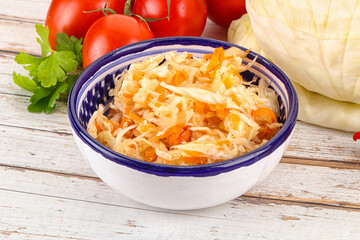 Fermented cabbage sauerkraut in the bowl