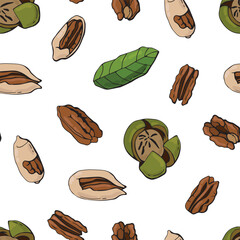 Seamless pattern with pecan nuts. Design for fabric, textile, wallpaper, packaging.	