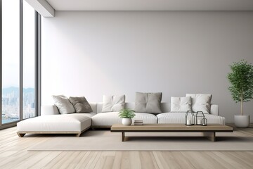 Fototapeta na wymiar Modern living room interior with black empty wall,Generative AI