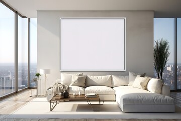 Naklejka na ściany i meble Modern living room interior with black empty wall,Generative AI