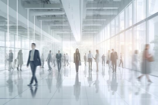 Dynamic Motion Businesspeople Ascending and Descending Stairs outside Office in Blur, Generative AI