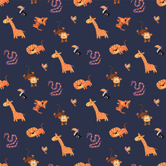 Seamless pattern with safari animals. Design for fabric, textile, wallpaper, packaging.