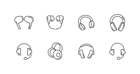 headphone line icon set with earphone