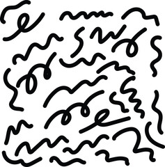 Set of Hand drawn Charcoal or pencil drawn wavy lines, curved ornate swirl vector strokes.