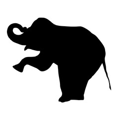 Vector illustration of a black silhouette elephant. Isolated white background. Icon elephant side view profile.
