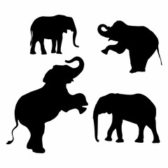 Vector illustration of a black silhouette elephant. Isolated white background. Icon elephant side view profile.