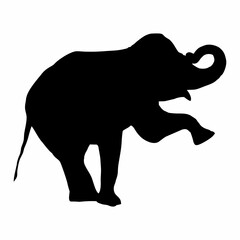 Vector illustration of a black silhouette elephant. Isolated white background. Icon elephant side view profile.