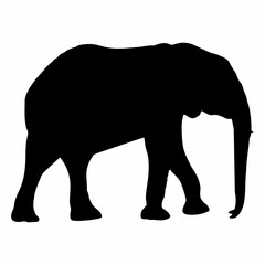 Vector illustration of a black silhouette elephant. Isolated white background. Icon elephant side view profile.