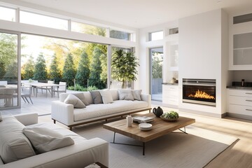 Fototapeta na wymiar Stylish white modern living room interior, home decor,Generative AI