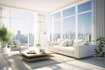 Stylish white modern living room interior, home decor,Generative AI