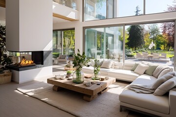 Stylish white modern living room interior, home decor,Generative AI