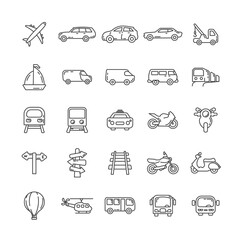 transport line icon set with train, plane, car