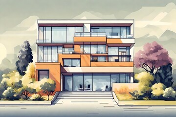 Illustration of a modern house, Generative AI