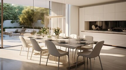 Ethereal Serenity: A Minimalist Dining Room Bathed in Natural Light Generative AI 1
