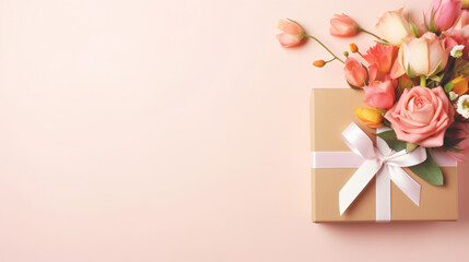 Fototapeta na wymiar gift box with flowers Generative AI