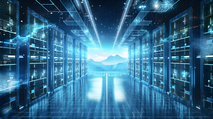 Fototapeta na wymiar Cloud computing server database technology created with Generative AI
