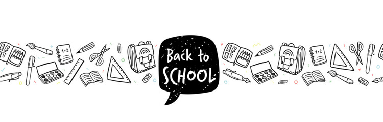 Cute hand drawn back to school seamless pattern, lovely school supplies, great for banners, wallpapers, wrapping - vector design - obrazy, fototapety, plakaty