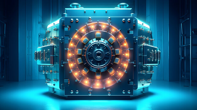 Safety technology bank vault opens to reveal a lock created with Generative AI