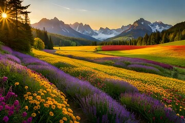 lavender field in the mountains Generated Ai