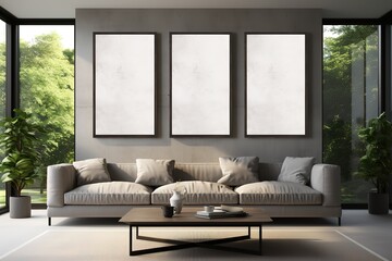 Living room design with empty frame mock-up,Generative AI.