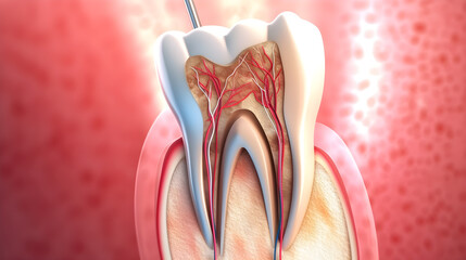 Dental tooth anatomy. Cross section of human tooth with infographics created with Generative AI