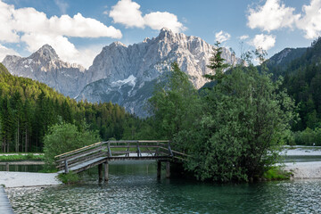 Lake Jasna in Kranjska Gora, Slovenia. Natural alpine landscape and scenic views