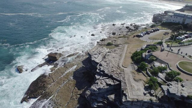 Sam Fiszman Park - North Bondi Rocks And Ray O'Keefe Reserve Park Overlooking The Bondi Beach In NSW, Australia. - aerial