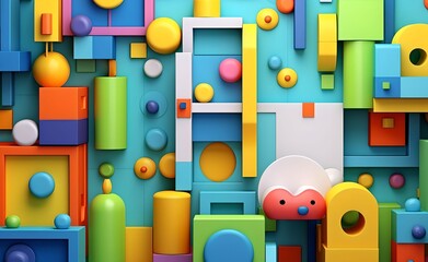 Colorful abstract toys as wallpaper background design. Generative AI.