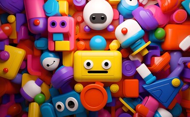 Fototapeta na wymiar Colorful abstract toys as wallpaper background design. Generative AI.