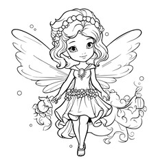 Coloring page of beautiful fairy - Coloring book for kids	