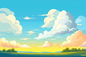 Fototapeta na wymiar green meadow summer field blue sky illustration Generative AI