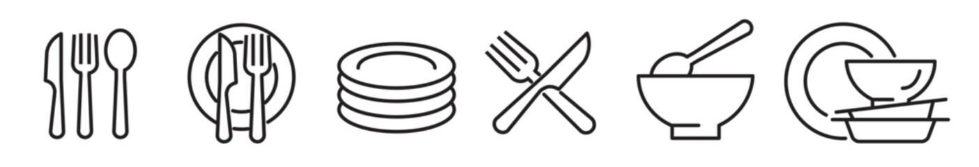 dishes and cutlery icon set - vector illustration - obrazy, fototapety, plakaty