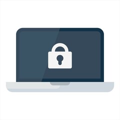 Concept data protection on laptop. Shield with lock on computer. Internet security. Protect confidential data laptop. Vector illustration.