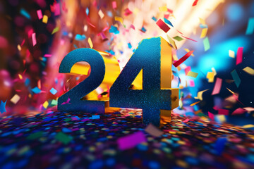 Creative 24 number 3d new year 2024 colorful concept banner design created with generative ai