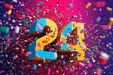Creative 24 number 3d new year 2024 colorful concept banner design created with generative ai