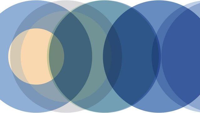 Abstract geometric colorful animated background. Circles in blue. Basic illustration, seamless loop