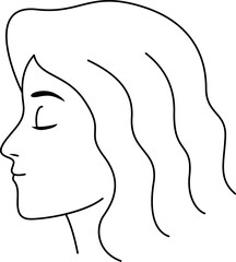 Woman face design. Vector illustration. Girl silhouette for cosmetics, beauty, health and spa. Creative female icon with curl hair.