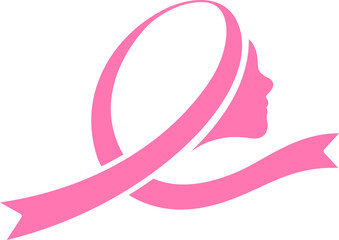 Pink ribbon design with woman face. Breast cancer awareness month. Vector illustration.