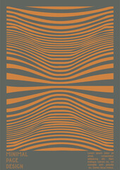 Geometrical Poster Design with Optical Illusion Effect.  Modern Psychedelic Cover Page Collection. Brown Wave Lines Background. Fluid Stripes Art. Swiss Design. Vector Illustration for PLacard.