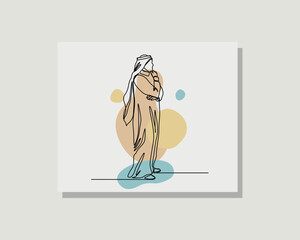 Continuous line drawing of arabic business man boss male standing looking away against. Single one line drawing of standing arabic islamic man thinking. Vector illustration